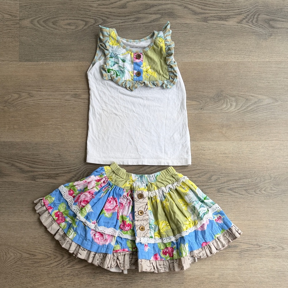 Mustard Pie Girls Floral Patchwork Tank & Skirt Set - Blue, Yellow, Pink